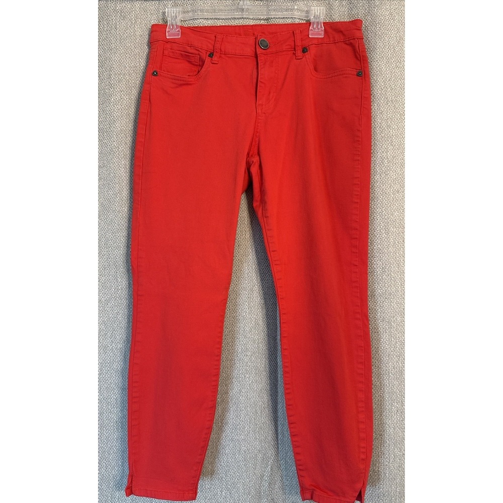 Kut From The Kloth Skinny Jean Women Size 10 Watermelon Red Ankle Slit Preppy